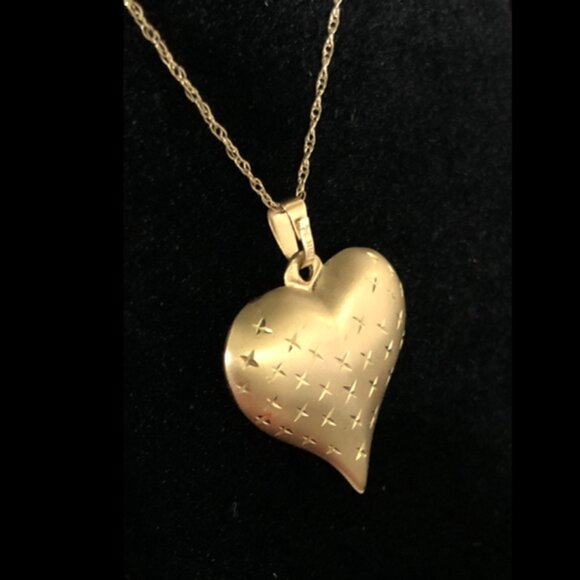 14K Yellow Gold Puffy Heart Pendant and 10K Gold Necklace - Picture 2 of 13
